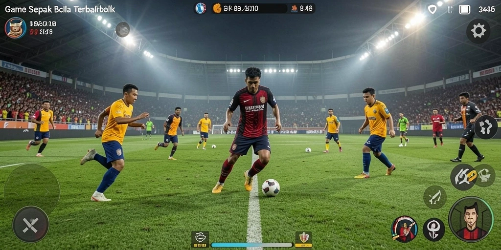Screenshot gameplay 3446 menampilkan aksi menegangkan di lapangan sepak bola.