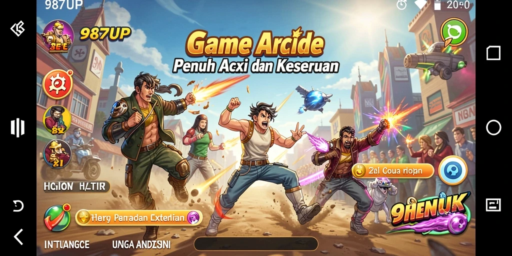 Screenshot utama 987UP menampilkan aksi seru dari gameplay Arcade.