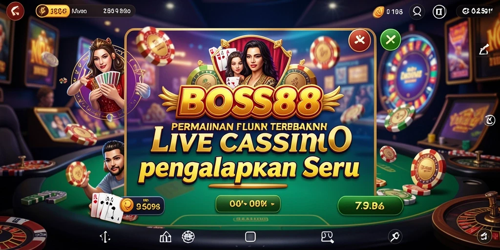 Screenshot gameplay BOS88 menampilkan dealer langsung dan meja permainan yang menarik.
