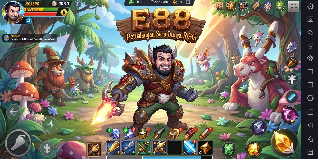 Tampilan gameplay E88 dengan karakter yang berinteraksi dalam dunia RPG.