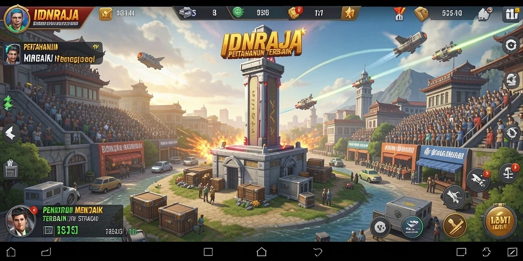 Tangkapan layar gameplay <strong>IDNRAJA</strong> menampilkan aksi seru pertahanan menara.