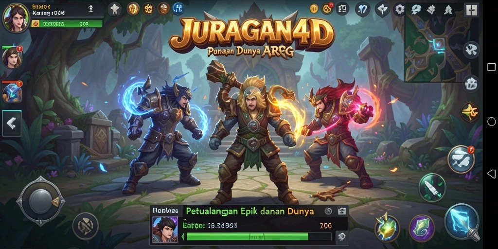 Tampilan epik pertempuran dalam JURAGAN4D dengan karakter heroik.