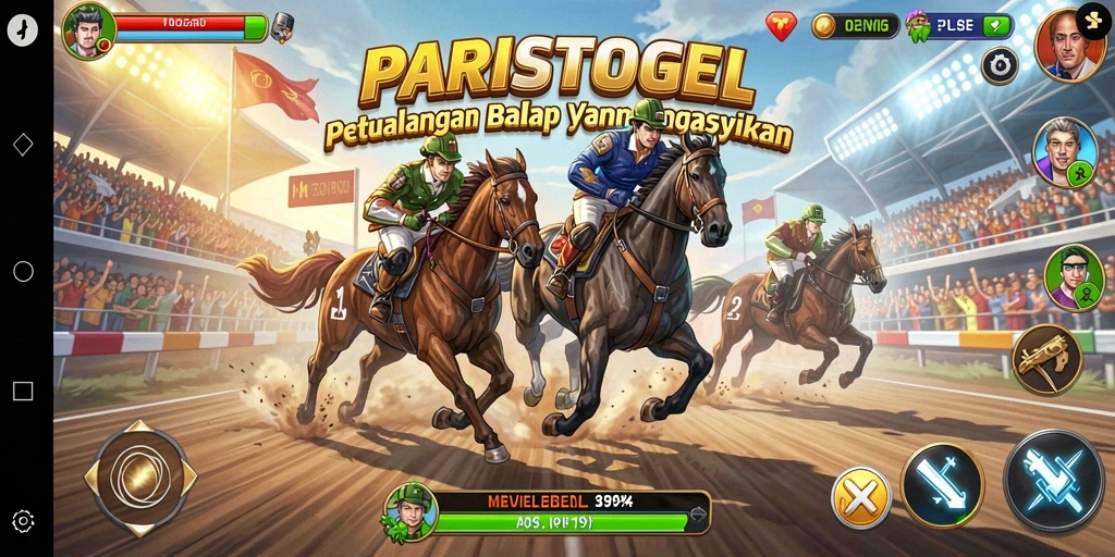 Screenshot utama PARISTOGEL menampilkan aksi balapan yang seru di trek menantang.