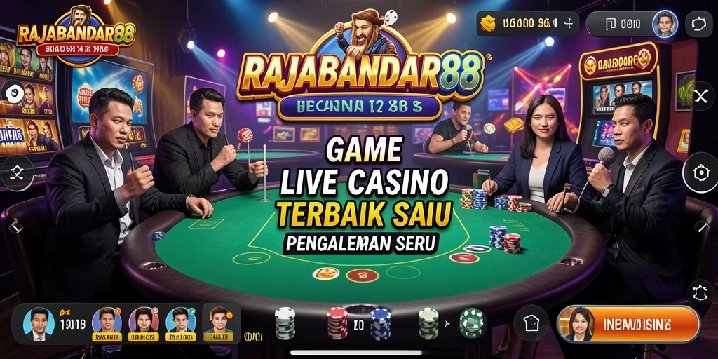 Screenshot gameplay RAJABANDAR88 yang menunjukkan dealer sedang beraksi di Live Casino.