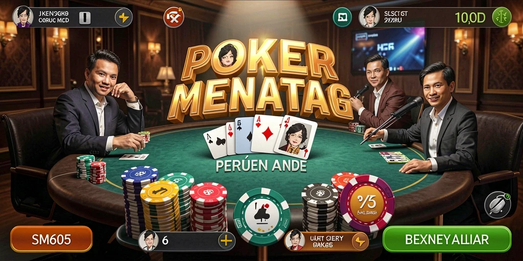 Screenshot gameplay SM605 menampilkan aksi poker yang mendebarkan.