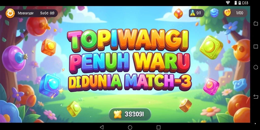 Screenshot gameplay TOPIWANGI dengan berbagai objek warna-warni yang menantang.
